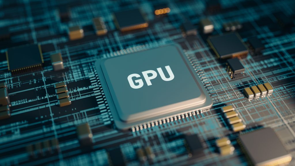 GPU computing chip of graphics card. 3d rendering